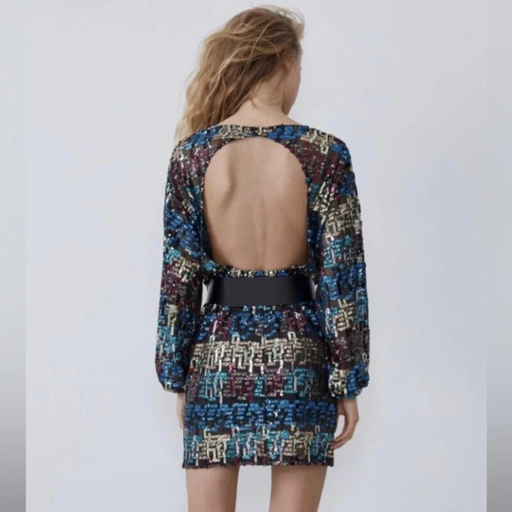Zara Multicolor Sequence Dress Size Small - Picture 4 of 17